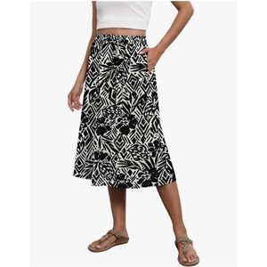 NEW Flowy Skirt Midi Elastic High Waist Skirt Pockets 2XL